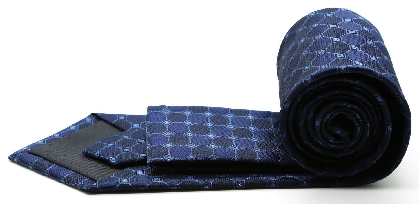 Classic Navy Geometric Pattern Business Casual Necktie & Hanky -1