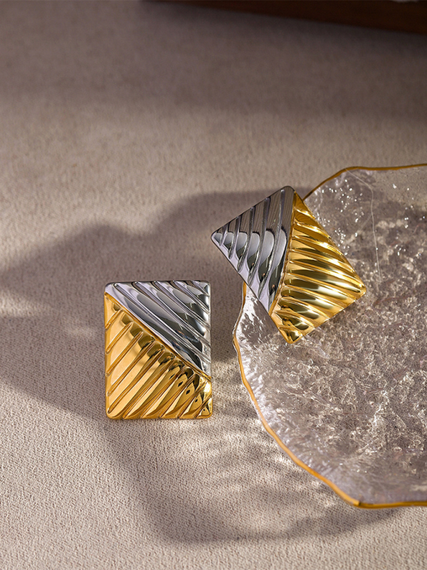 Wave Textured Gold and Silver Coloured Earrings