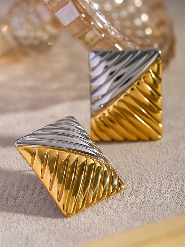 Wave Textured Gold and Silver Coloured Earrings