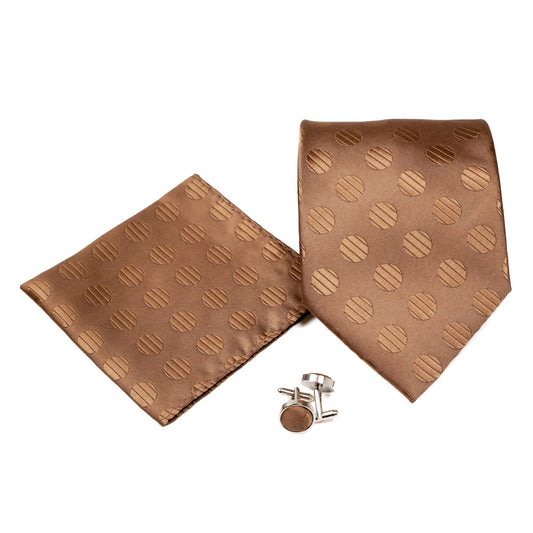 Men's Brown Round Geometric Pattern Design 4-pc Necktie Box Set-0