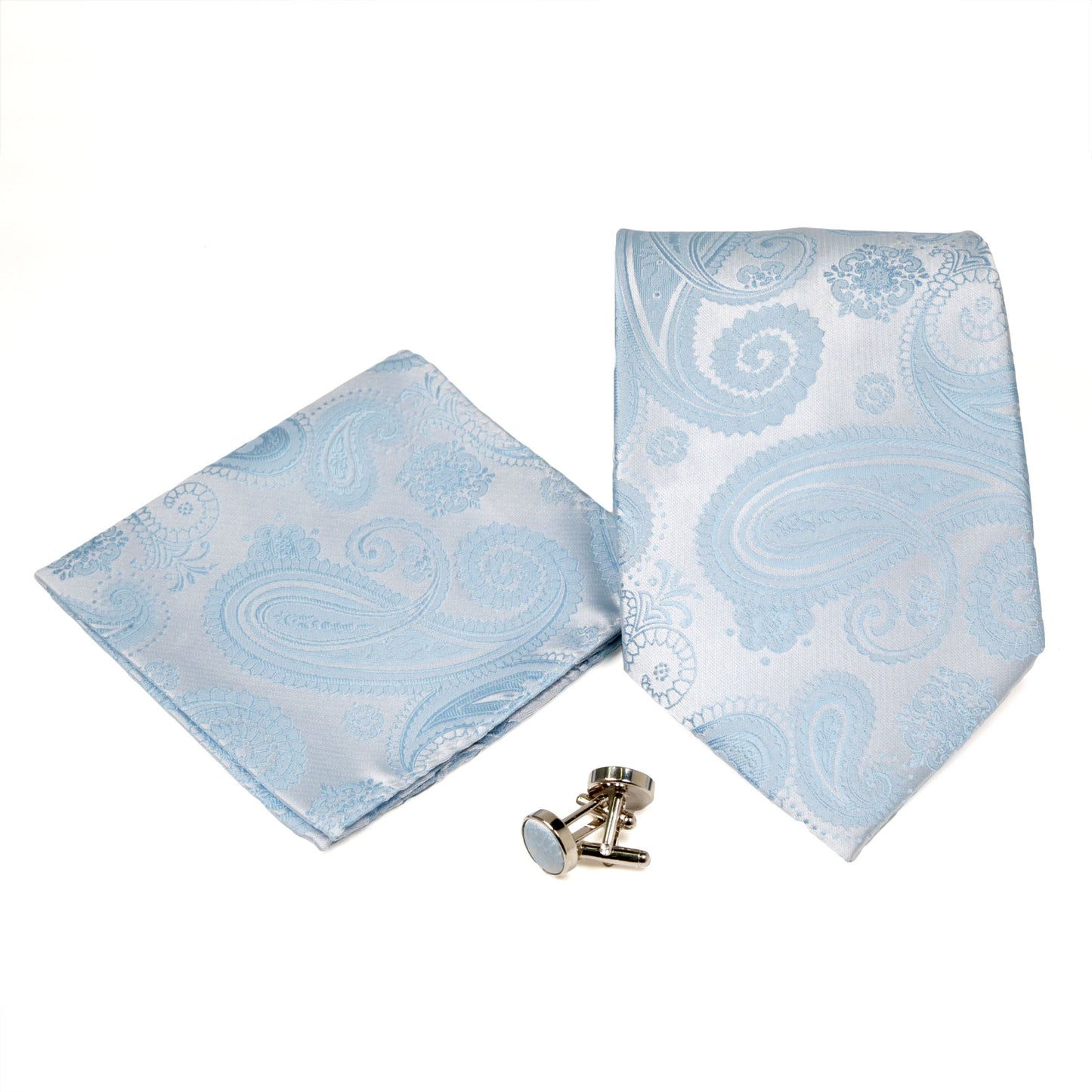 Men's Light Blue Paisley Geometric Pattern Design 4-pc Necktie Box Set-0