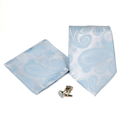 Men's Light Blue Paisley Geometric Pattern Design 4-pc Necktie Box Set-0