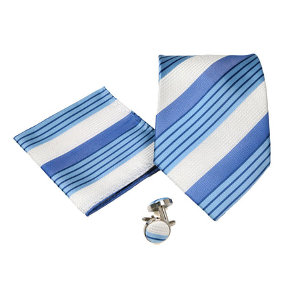 Men's Blue-White Stripe Pattern Design 4-pc Necktie Box Set-0