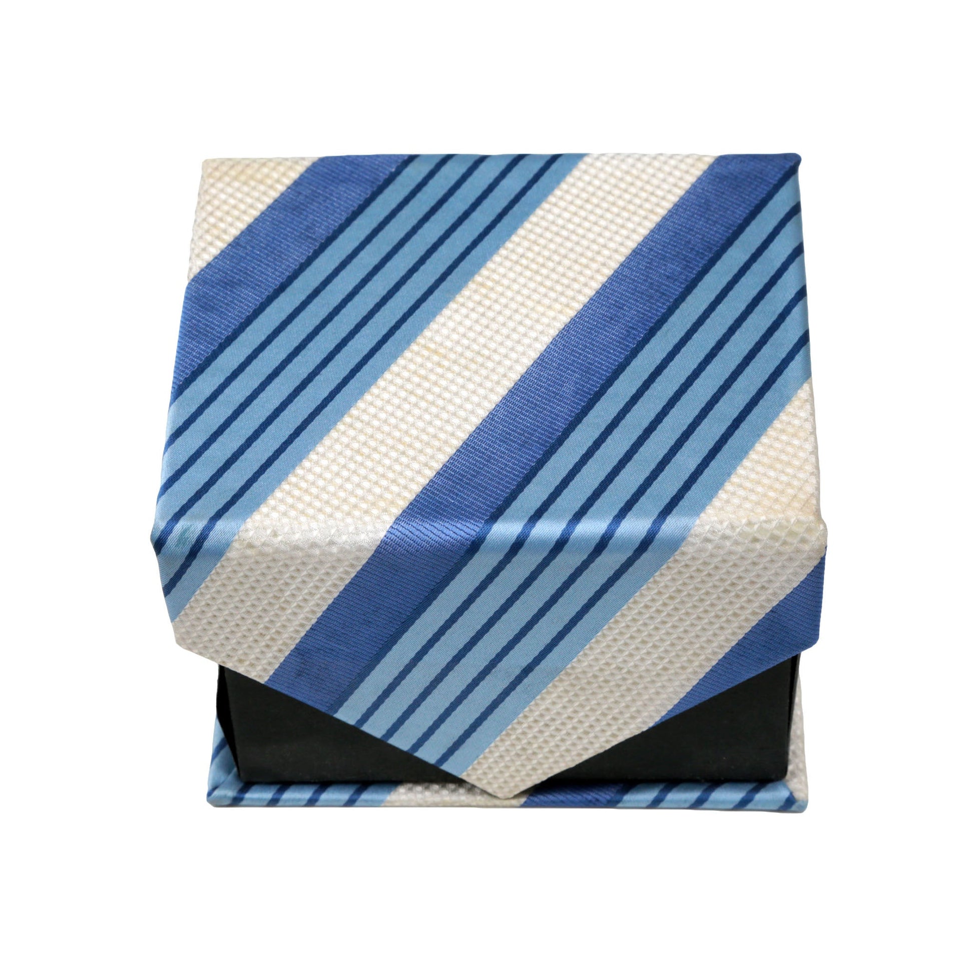 Men's Blue-White Stripe Pattern Design 4-pc Necktie Box Set-1