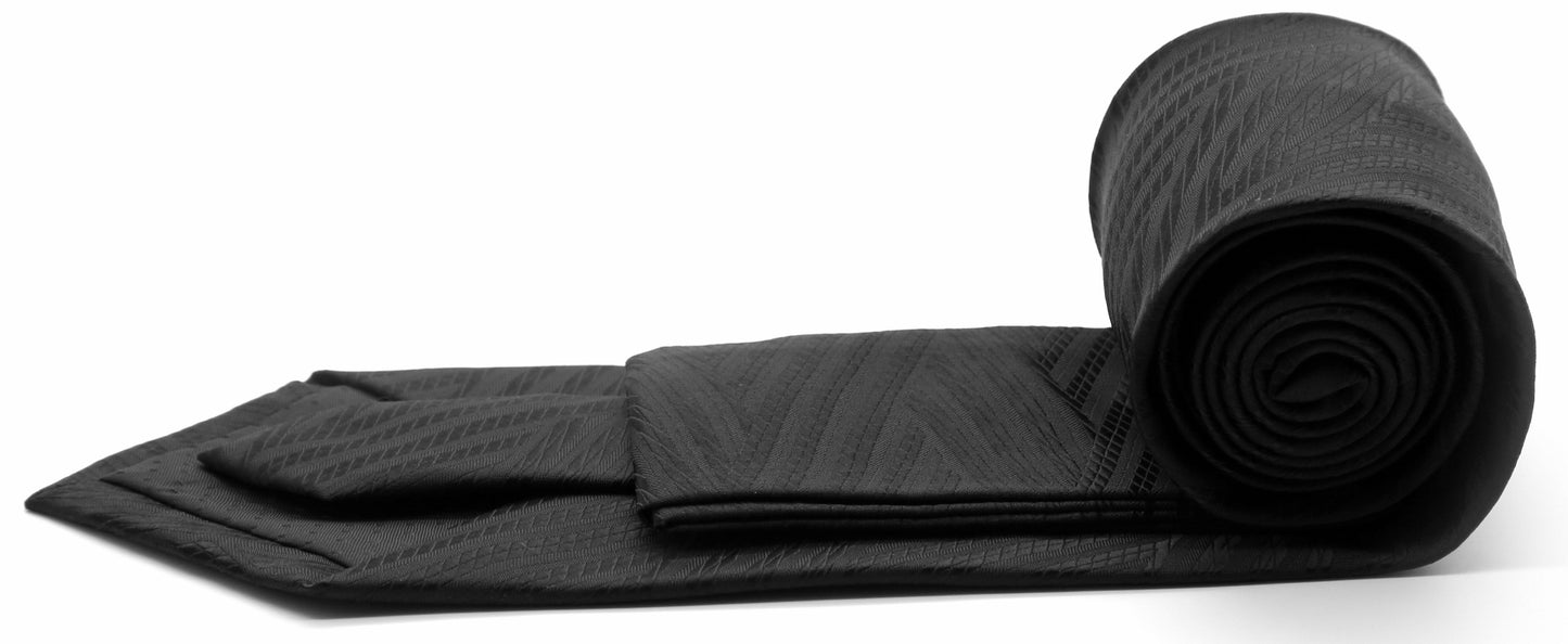 Classic Black Geometric Pattern Business Necktie & Hanky Set