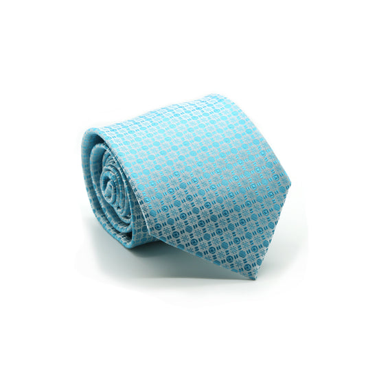 Ferrecci Mens Turquoise Geometric Necktie with Handkerchief Set-0