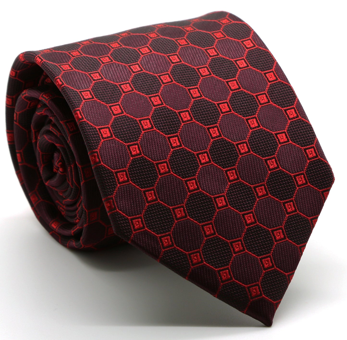 Mens Dads Classic Red Geometric Pattern Business Casual Necktie & Hanky Set W-6-0