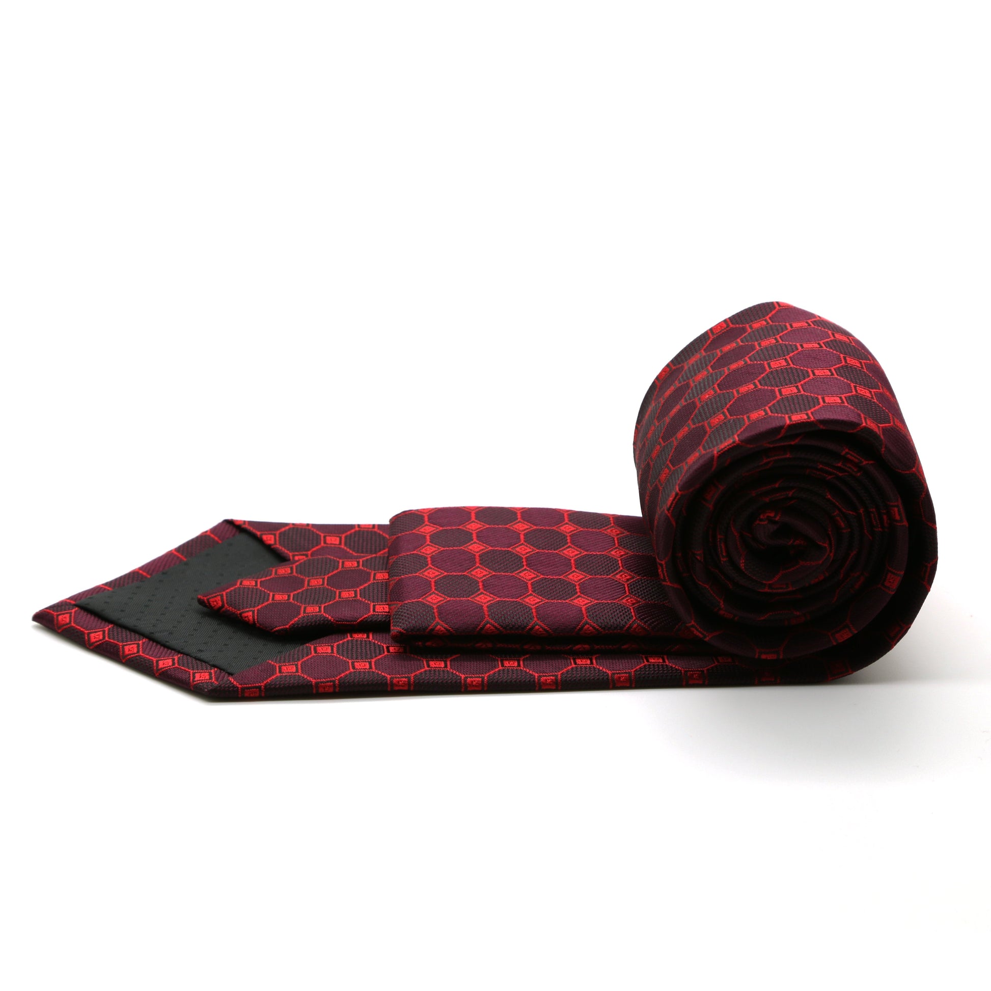 Mens Dads Classic Red Geometric Pattern Business Casual Necktie & Hanky Set W-6-1