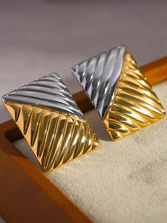 Wave Textured Gold and Silver Coloured Earrings